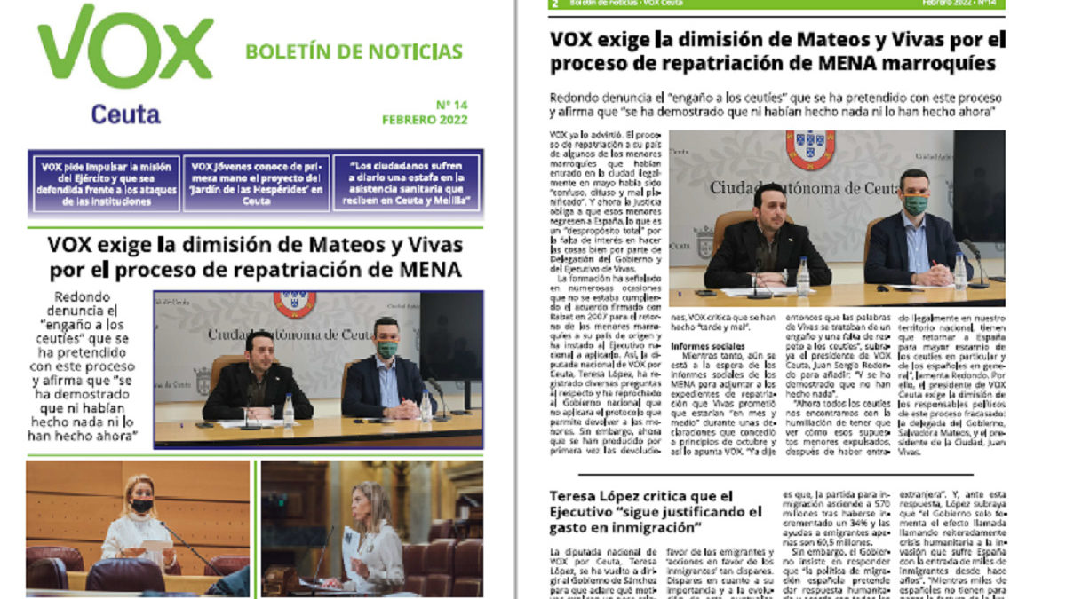 VOX Ceuta publica su boletín de noticias con lo más destacado del mes